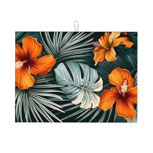 Abtropfmatte mit orangefarbenen Blumen, 46 x 61 cm, für Küchentheke, Muttertag, saugfähig, schnell trocknend, Abtropfmatte, großes Küchenzubehör von Bedbliss