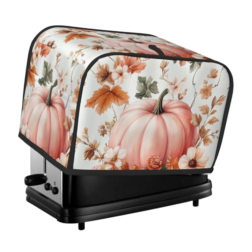 Bedbliss Toaster-Abdeckung, 2 Scheiben, Motiv: rosa Kürbis, Ahornblatt-Druck, Fingerabdruck-Brotbacker, Küchen-Schutzabdeckung für kleine Geräte von Bedbliss