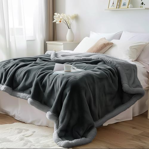 Bedding Aid Fleckenfreie wasserdichte Decke – Wendbares Sherpa-Fleece, Wasser- und fleckenabweisend, perfekt für Paare und Spritzschutz (Charcoal Grau/Silber Grau, Doppelbettdecke) von Bedding Aid
