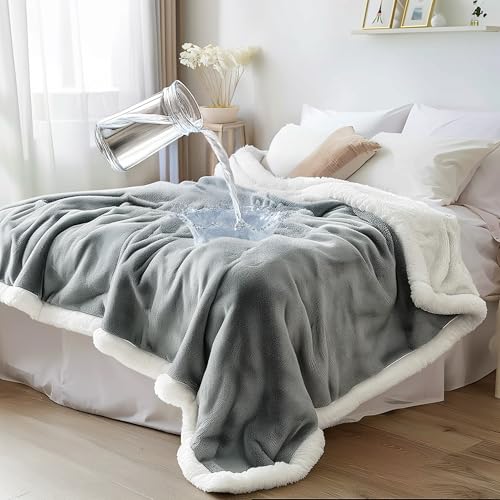 Bedding Aid Fleckenfreie wasserdichte Decke – Wendbares Sherpa-Fleece, Wasser- und fleckenabweisend, perfekt für Paare und Spritzschutz (Velvet Grau/Wolkenweiß, Doppelbettdecke) von Bedding Aid