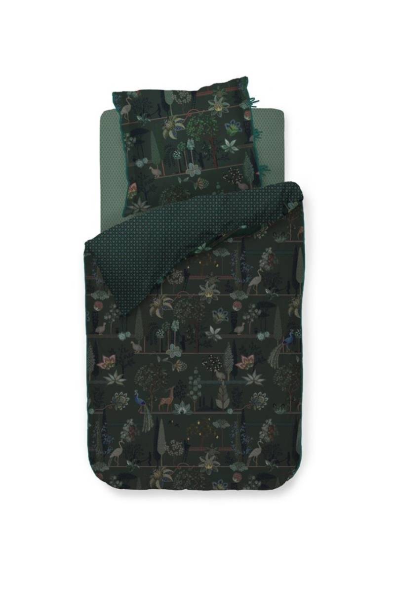 PIP Studio Perkal Bettwäsche 135x200 Alberi Dark Green Bäume Rehe Pfau Wende von Bedding House B.V.