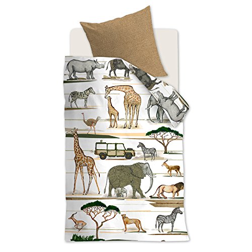 Beddinghouse KIDS Bettwäsche Afrikas Tiere l 135x200 l Safari l Bunt Hochwertige Baumwoll-Bettwäsche, 2-teilig von Beddinghouse