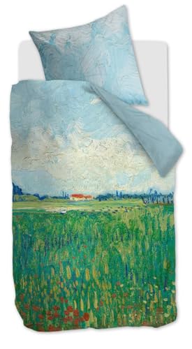 beddinghouse Satin Bettwäsche Van Gogh Field w Poppis, Größe 135x200/80x80 cm, Green von Beddinghouse