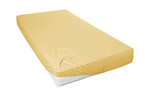 Beddress - Mako-Feinjersey-Spannbetttuch, senf, 90-100 x 200 cm, 100% gekämmte Baumwolle, OekoTex von Beddress