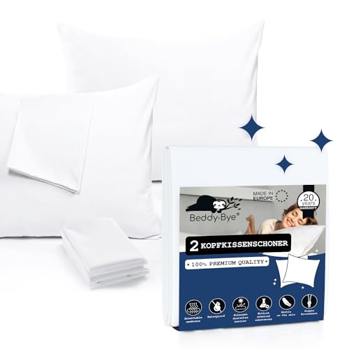 BEDDY-BYE Kissenschoner 50x80 cm 2er Set, Kissenschutzbezug 50x80 Wasserdicht, Oeko-Tex Zert. Kopfkissen Schonbezug 50x80 mit Reißverschluss - Kissenschonbezug Atmungsaktiver und Hypoallergener von Beddy-Bye