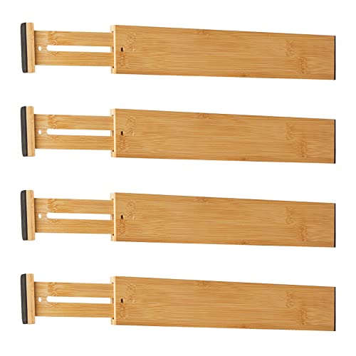 Schubladentrenner aus natürlichem Bambus Schubladenteiler Verstellbar (43-56 cm), gefedert Schubladen Ordnungssystem Drawer Organizer für Küche, Badezimmer, Schlafzimmer, Kommode und Büro, 4er-Set von Bedeco