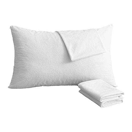 Bedecor 2er Set wasserdichte Baumwolle Kissenbezug, Atmungsaktiv, Anti-Milben, Kissenhülle mit Reißverschluss, Weiß（40x70cm） von Bedecor