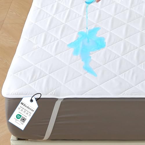 Bedecor Wasserdichter Matratzenschoner 90x200cm mit 4 elastischen Ecken- Oeko-Tex zertifizierte Atmungsaktive Nässeschutz Matratzenauflage Matratzenschutz Inkontinenzunterlage Waschbar von Bedecor