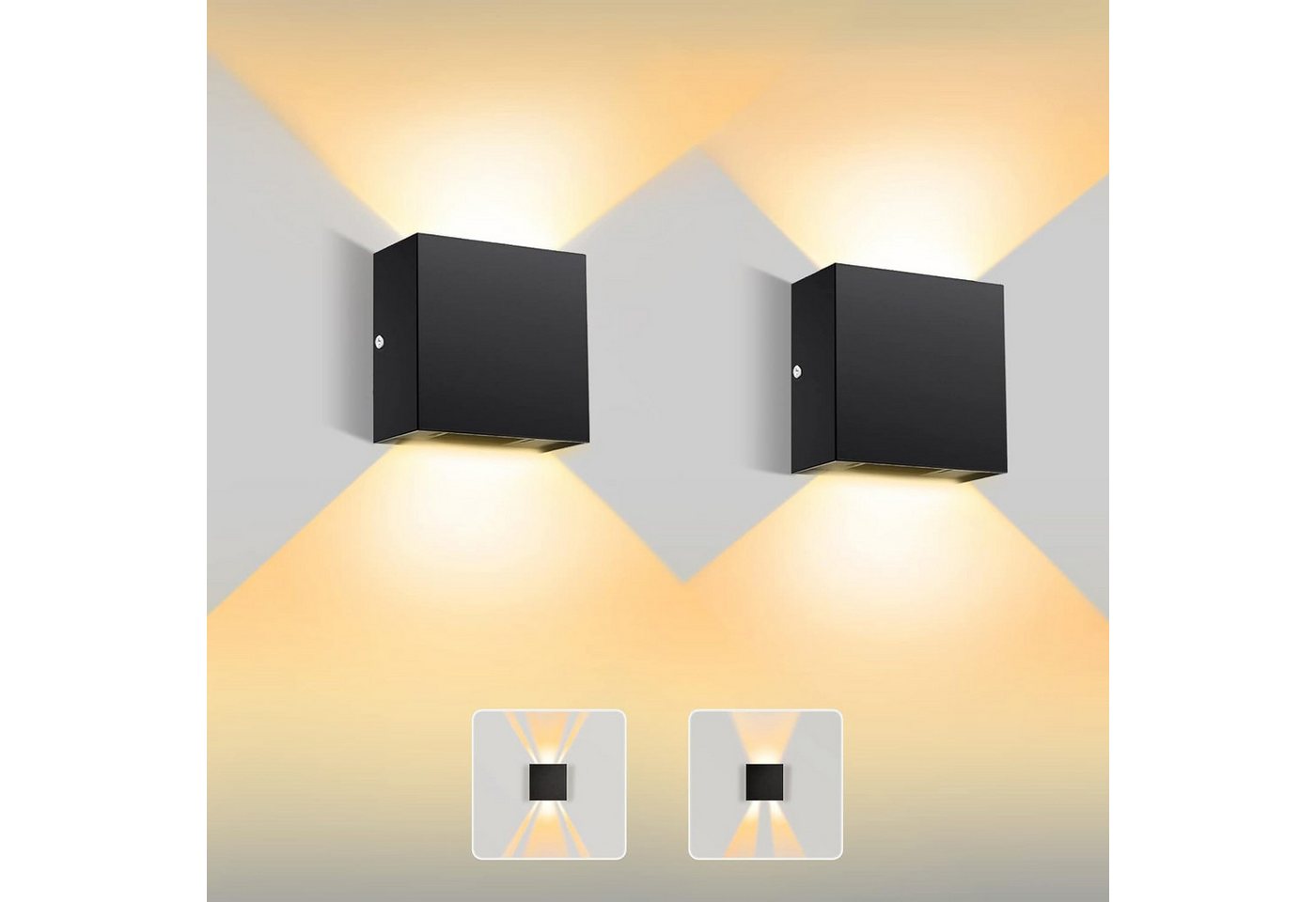 Bedee LED Wandleuchte 2 Stück LED Wandleuchte Wandlampe Auf und ab Einstellbarer Lichtstrahl, DIY Einstellbarer Abstrahlwinkel, Warmweiß von Bedee