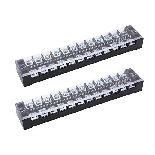 Dual Row Screw Terminal Strip Fixed High Current Terminal Blocks with Cover 600V 25A for Lighting Power Distribution System (12 Position (2512)) von Bediffer
