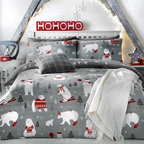 Bedlam Weihnachts Polar Bear mit Christmas Trees Reverse Einzelbett Bettbezug Set, Silber von Bedlam