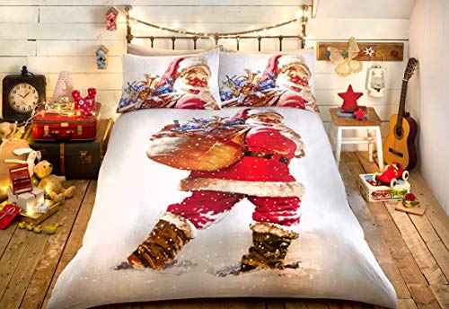 Bedlam Weihnachts Vintage Santa Hochwertiger Fotodruck Face und Reverse Bettbezug Set, Mehrfarbig, Doppel von Bedlam