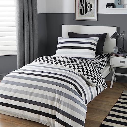 Bedlam - Beckett Stripe – Pflegeleichtes Bettbezug-Set – Einzelbettgröße in Monochrom von Bedlam