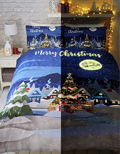 Bedlam Bettwäsche-Set, leuchtet im Dunkeln, weihnachtliches Design, Mehrfarbig, 52% Polyester, 48% Baumwolle, Mehrfarbig, Single, W135cm x L200cm (Duvet Cover), W50cm x L75cm (Pillow Case) von Bedlam