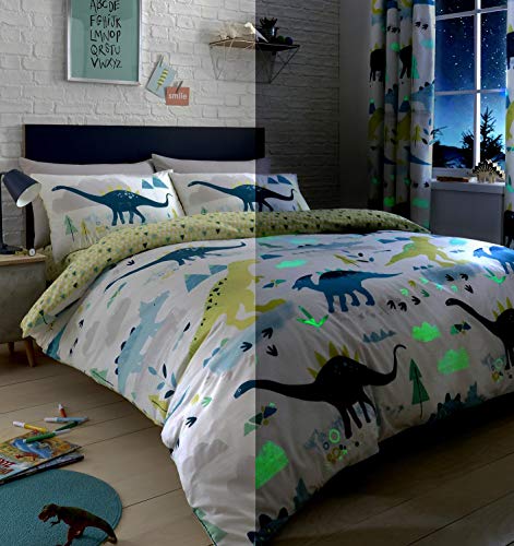 Bedlam Dino-Bettwäsche-Set, leuchtet im Dunkeln, Mehrfarbig, Doppelbett, Mehrfarbig, Duvet Cover Set: Double von Bedlam