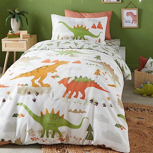 Bedlam - Dino – pflegeleichtes Bettbezug-Set – Doppelbett-Größe in Grün von Bedlam