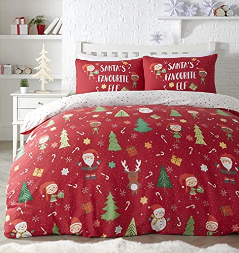 Bedlam Elf & Santa – Pflegeleichtes Bettbezug-Set, Polycotton, Mehrfarbig, Einzelbett von Bedlam