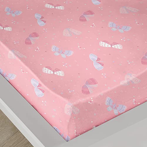 Bedlam - Flutterby Butterfly - 28 cm Spannbetttuch - Einzelbettgröße in Pink von Bedlam