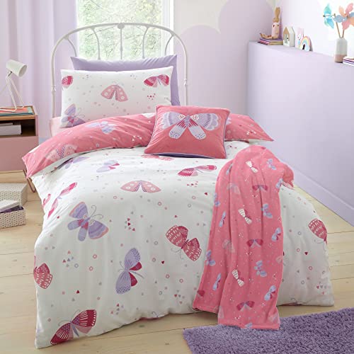 Bedlam - Flutterby Butterfly – Wende-Bettbezug-Set – Einzelbettgröße in Pink von Bedlam