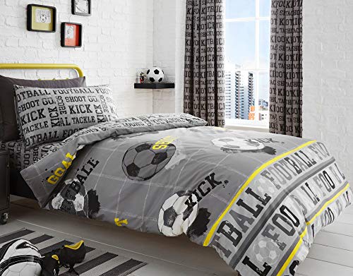 Bedlam - Fußball – Kinder-Bettbezug-Set | Doppelbettgröße | Graue & gelbe Bettwäsche von Bedlam