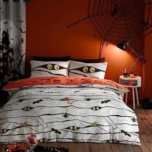 Bedlam - Halloween-Kinder-Bettwäsche-Set, leuchtet im Dunkeln, Mumie, Doppelbett-Set in Weiß von Bedlam