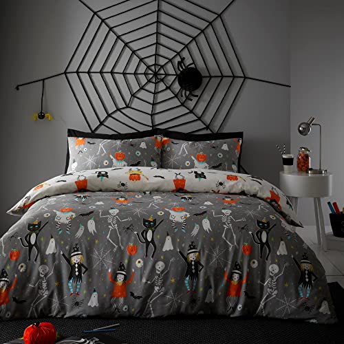 Bedlam - Halloween-Kinder-Bettwäsche-Set, leuchtet im Dunkeln – Halloween-Party – Doppelbett-Set in Grau von Bedlam