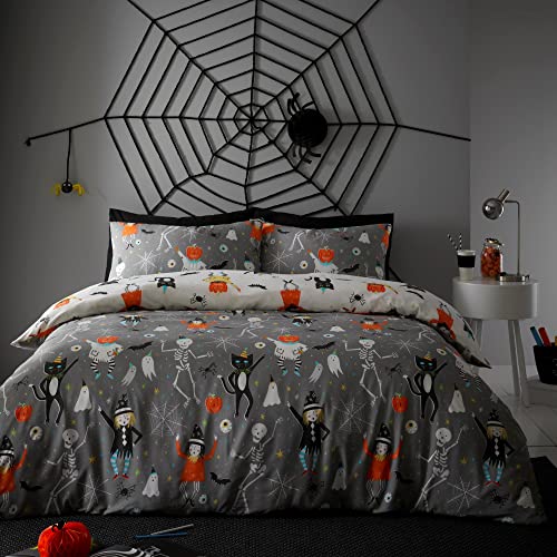 Bedlam - Halloween-Party – im Dunkeln leuchtendes Bettbezug-Set – Einzelbettgröße in grau, HPYGY11P1U von Bedlam