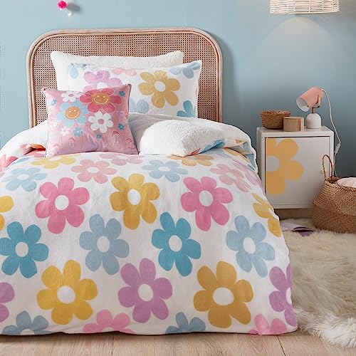 Bedlam - Retro Flower – Fleece-Bettbezug-Set – Doppelbett-Größe in Mehrfarbig von Bedlam