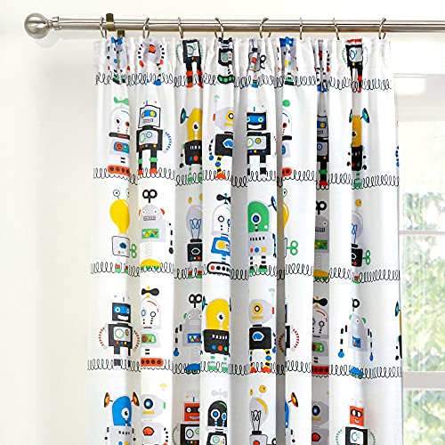 Bedlam - Robots Kinder Vorhänge mit Bleistiftfalten, 168 x 183 cm, Blau von Bedlam