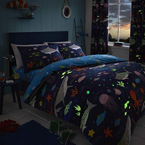 Bedlam Sea Life Glow in The Dark Bettwäsche-Set, Mehrfarbig, Einzelbett von Bedlam