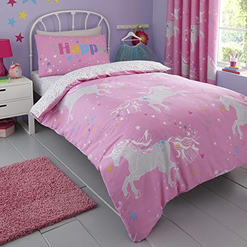 Bedlam - Unicorn Glow Bettwäsche-Set für Kinder, leuchtet im Dunkeln, Doppelbett, Pink von Bedlam