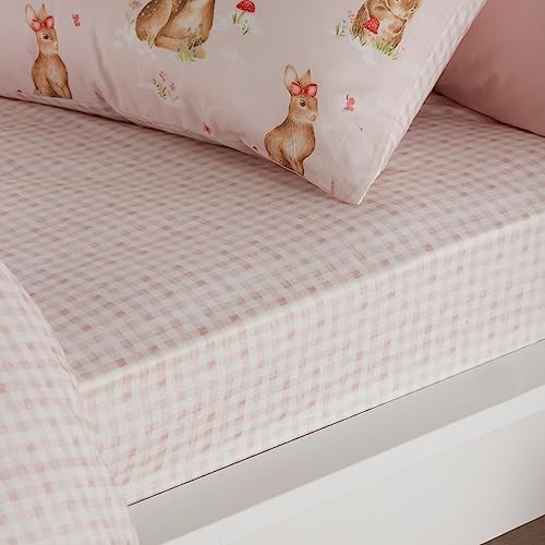 Bedlam - Woodland Friends – pflegeleichtes 25 cm Spannbetttuch, Einzelbettgröße in Pink von Bedlam
