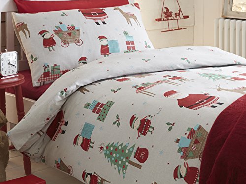 Bedlam Xmas 'Elf' Santas und Weihnachten Bäume mit Mistelzweig Rückseite Bettbezug Set Doppel, von Bedlam