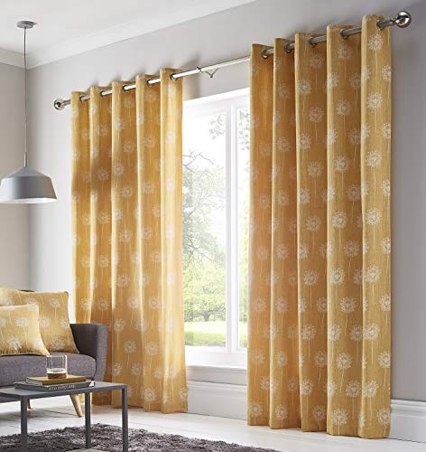 Bedmaker Portfolio_Silhouette_Ochre_Curtains_90x90 Vorhänge mit Ösen, vollständig gefüttert, Blumenmuster, Ocker, 90w x 90d Inches von Bedmaker