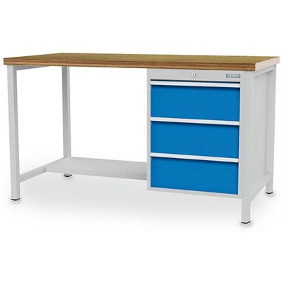 Kastenwerkbank Breite 1500 mm, R18-24, 3 x Schublade, 1 x Stahlfachboden halbe Tiefe, Maße in mm (B x T x H): 1500 x 750 x 959 von Bedrunka+hirth