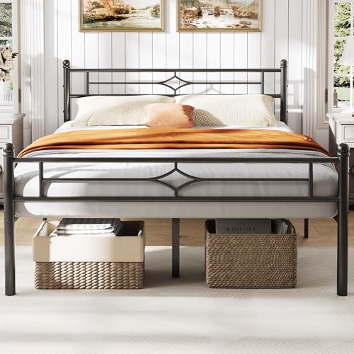 BedsPick Queen-Size-Metall-Bettrahmen mit Kopfteil und Fußteil, Plattform-Bettgestell mit Premium-Stahllattenstütze, 31,8 cm Stauraum unter dem Bett, kein Boxspringbett erforderlich, geräuschfrei von BedsPick