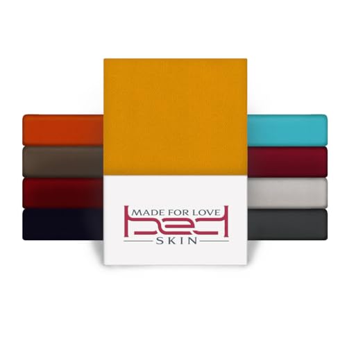 BedSkin Jersey Spannbettlaken 120 x 200 cm - 100% Buamwolle Spannbetttuch, bis 27 cm Matratzenhöhe (Orange) von Bedskin