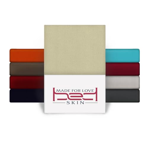 BedSkin Jersey Spannbettlaken 120x200cm - 100% Baumwolle Spannbetttuch/Bettlaken, Matratzenhöhe bis 27 cm - Beige von Bedskin