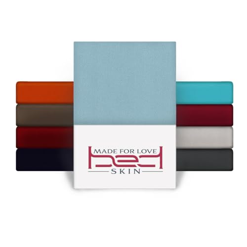 BedSkin Jersey Spannbettlaken 120x200cm - 100% Baumwolle Spannbetttuch/Bettlaken, Matratzenhöhe bis 27 cm - Hellblau von Bedskin