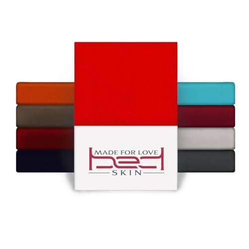 BedSkin Jersey Spannbettlaken 120x200cm - 100% Baumwolle Spannbetttuch/Bettlaken, Matratzenhöhe bis 27 cm - Rot von Bedskin