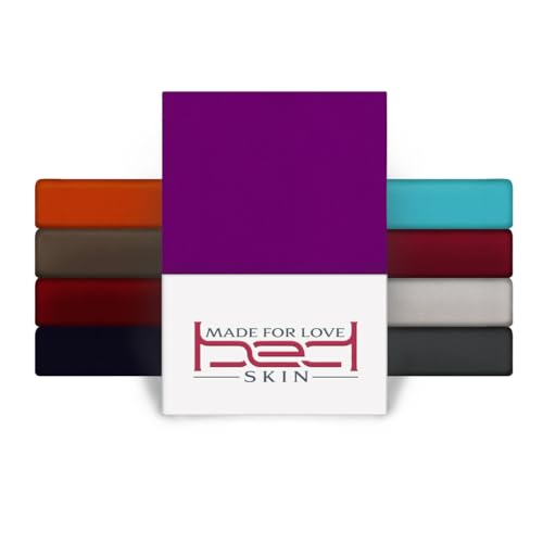 BedSkin Jersey Spannbettlaken 140x200cm - 100% Baumwolle Spannbetttuch/Bettlaken, Matratzenhöhe bis 27 cm - Lila von Bedskin