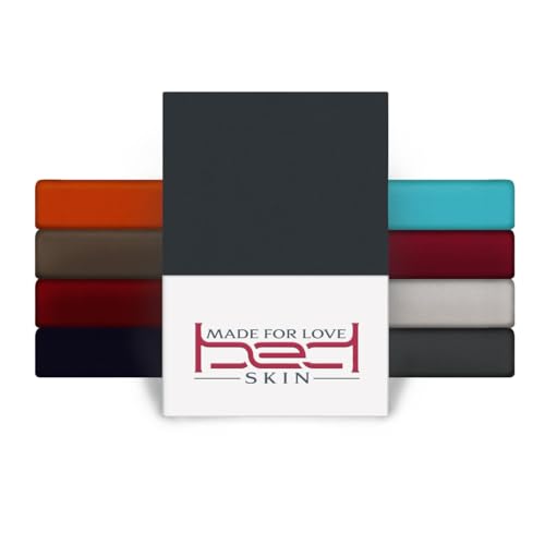 BedSkin Jersey Spannbettlaken 160x200cm - 100% Baumwolle Spannbetttuch/Bettlaken, Matratzenhöhe bis 27 cm - Anthrazit von Bedskin
