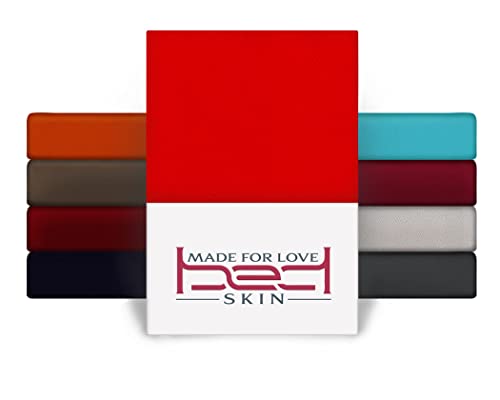 BedSkin Jersey Spannbettlaken 180x200-200x200 cm - 100% Buamwolle Spannbetttuch, bis 27 cm Matratzenhöhe (Rot) von Bedskin