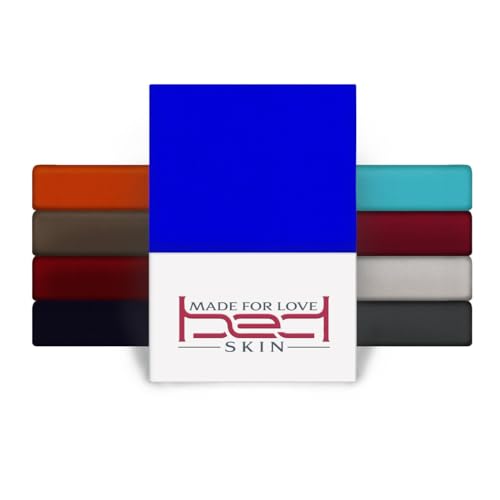 BedSkin Jersey Spannbettlaken 180x200-200x200 cm - 100% Buamwolle Spannbetttuch, bis 27 cm Matratzenhöhe (Blau) von Bedskin