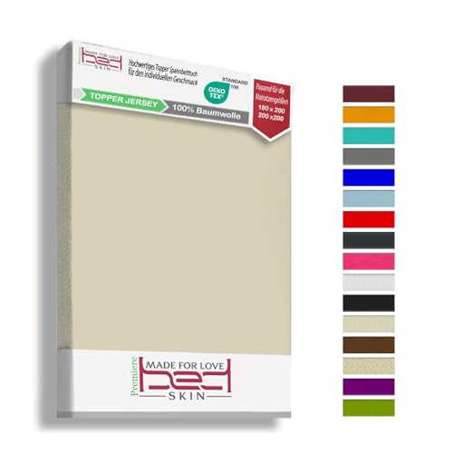 Bedskin 2er Set Spannbettlaken für Topper 180x200 & 200x200 cm – Jersey aus 100% Baumwolle – Weich & Atmungsaktiv, für Topper bis 10 cm Höhe – Beige von Bedskin