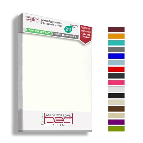 Bedskin 2er Set Spannbettlaken für Topper 180x200 & 200x200 cm – Jersey aus 100% Baumwolle – Weich & Atmungsaktiv, für Topper bis 10 cm Höhe – Weiß von Bedskin