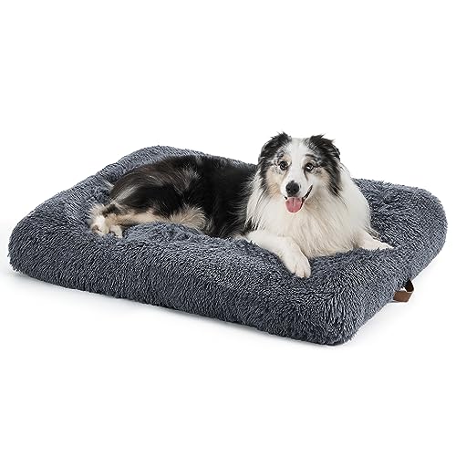 Bedsure Flauschiges Hundebett Grosse Hunde - 89x58x8 cm Hundebett waschbar für große Hunde, plüsch Hundekissen Grosse Hunde, grau von Bedsure