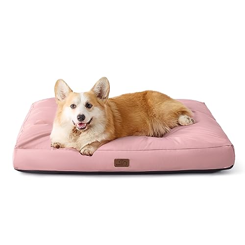 Bedsure Hundekissen kleine Hunde waschbar - 76x50cm Hundebett wasserdicht M für kleine, mittelgroße Hunde gepolstert Hundematte Rosa in 10cm Höhe von Bedsure