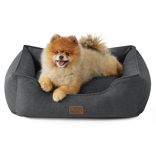 Bedsure waschbar Hundekorb kleine Hunde - 63x53x20 cm Hundebett mit erhöhte Ränder und abnehmbarem Bezug, rutschfest Hundesofa für kleine Hunde, grau von Bedsure