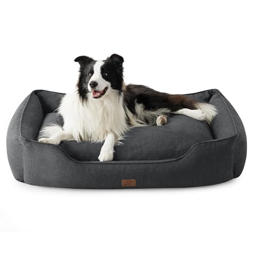 Bedsure waschbar Hundekorb mittelgroße Hunde - 90x69x25 cm Hundebett mit erhöhte Ränder und abnehmbarem Bezug, rutschfest Hundesofa für mittlere Hunde, grau von Bedsure